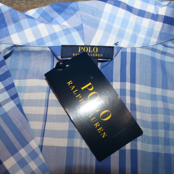 NWT POLO RALPH LAUREN WOVEN PLAID BLUE WHITE BATH ROBE S/M - Picture 3 of 3